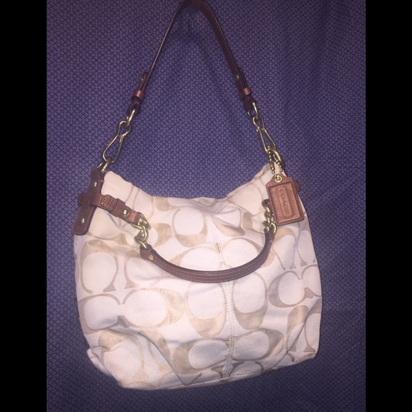 Coach Jacquard Signature Hobo In Cream & Tan $Firm - Picture 1 of 8